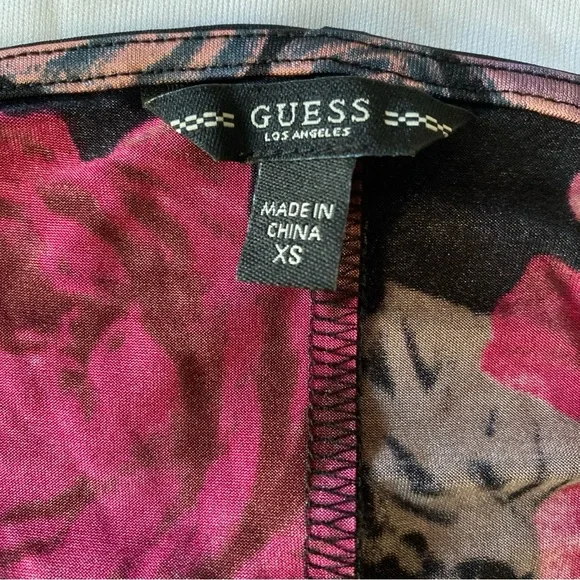 GUESS Women's Jazzi Kimono Sleeves Dawn Of Rose Print Black Bodysuit Size XS - Picture 6 of 12
